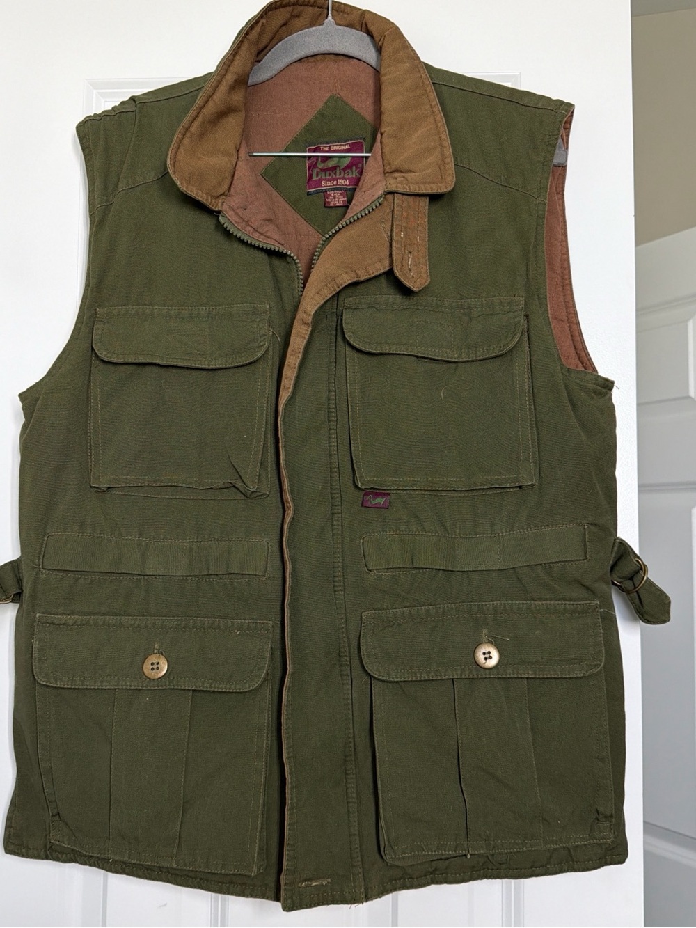 Duxbak Olive Canvas Utility Vest with Brown Corduroy Trim